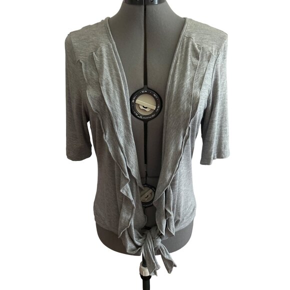 Kische Womens Ruffled Front Gray Cardigan Size XL Rayon/Spandex Blend - Picture 1 of 7